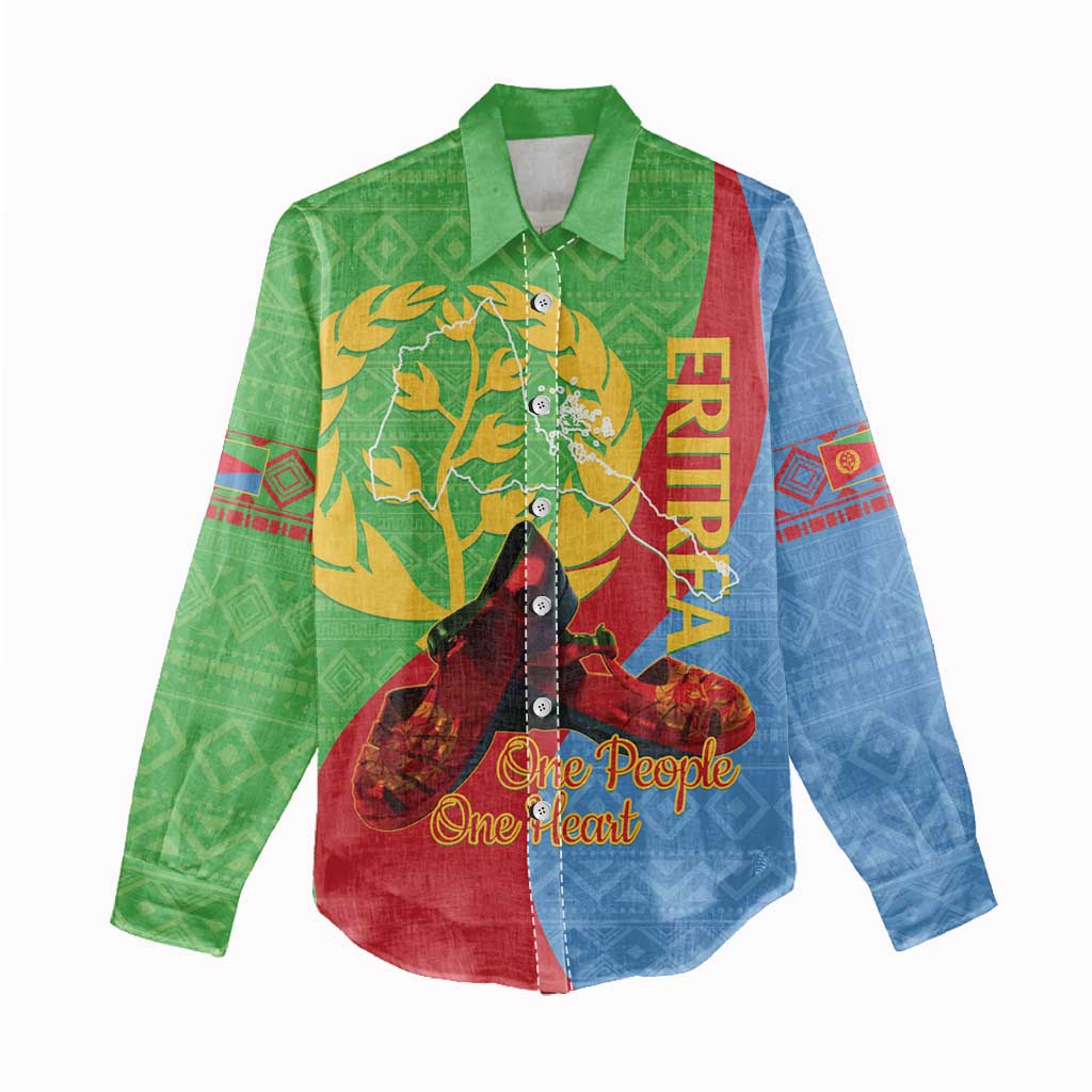 Personalised Eritrea Independence Day Women Casual Shirt Shida Shoes Olive Branch African Pattern