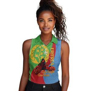 Personalised Eritrea Independence Day Women Sleeveless Polo Shirt Shida Shoes Olive Branch African Pattern