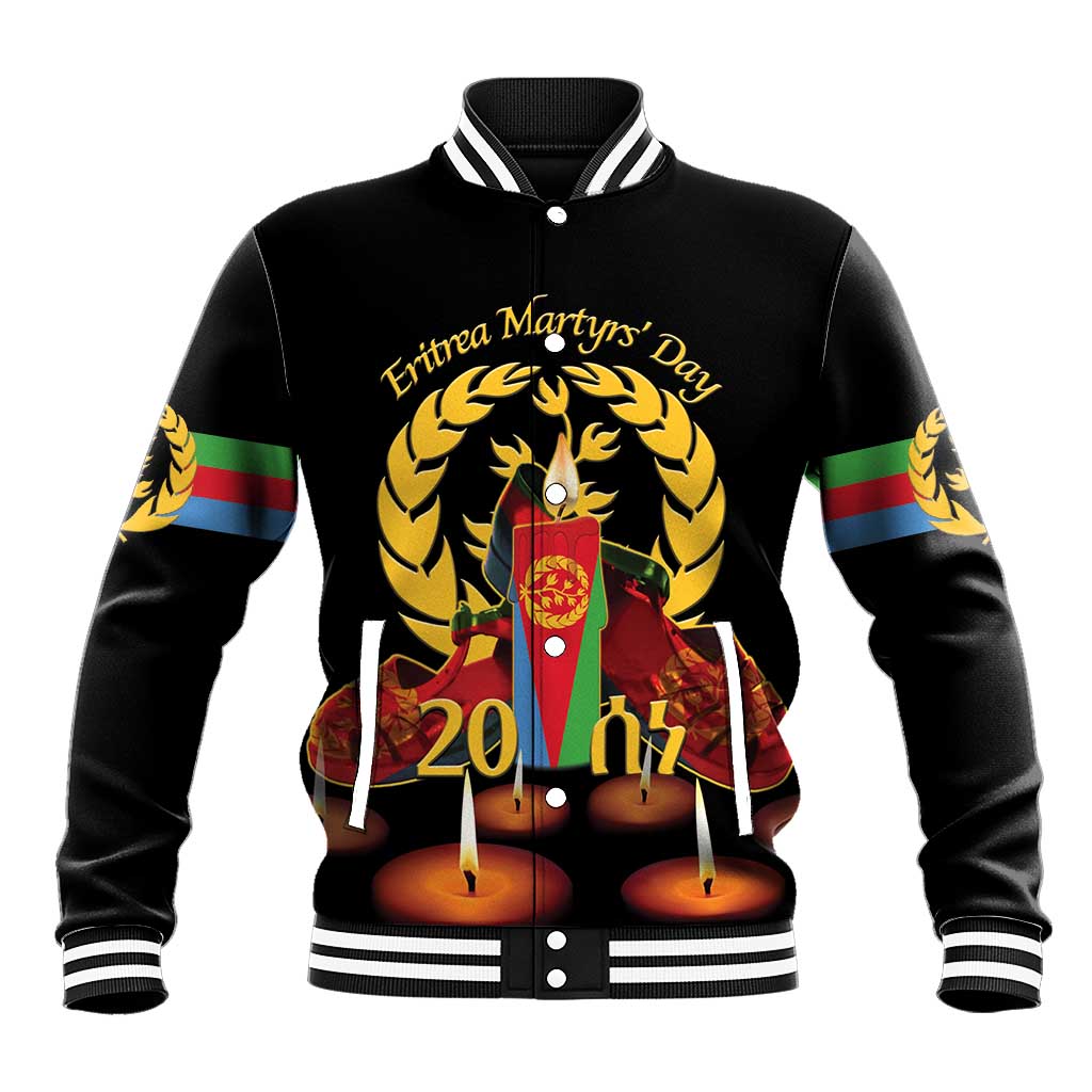 Custom Eritrea Martyrs' Day Baseball Jacket 20 June Shida Shoes With Candles - Black LT14