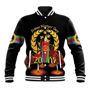 Custom Eritrea Martyrs' Day Baseball Jacket 20 June Shida Shoes With Candles - Black LT14
