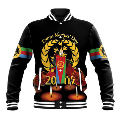 Custom Eritrea Martyrs' Day Baseball Jacket 20 June Shida Shoes With Candles - Black LT14