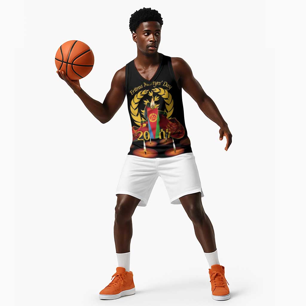 Custom Eritrea Martyrs' Day Basketball Jersey 20 June Shida Shoes With Candles - Black - African Pride