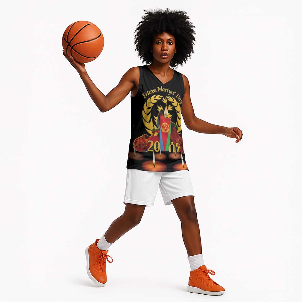 Custom Eritrea Martyrs' Day Basketball Jersey 20 June Shida Shoes With Candles - Black - African Pride