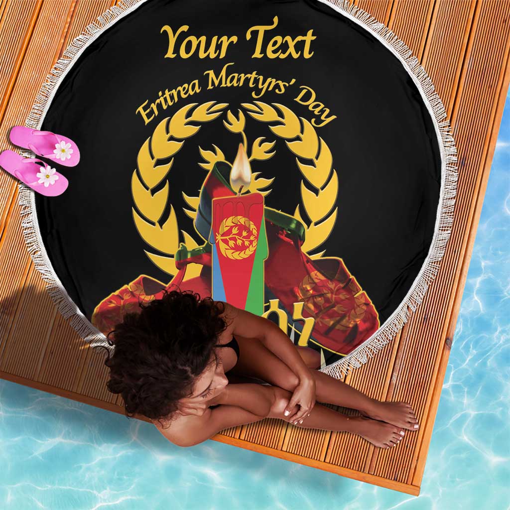 Custom Eritrea Martyrs' Day Beach Blanket 20 June Shida Shoes With Candles - Black