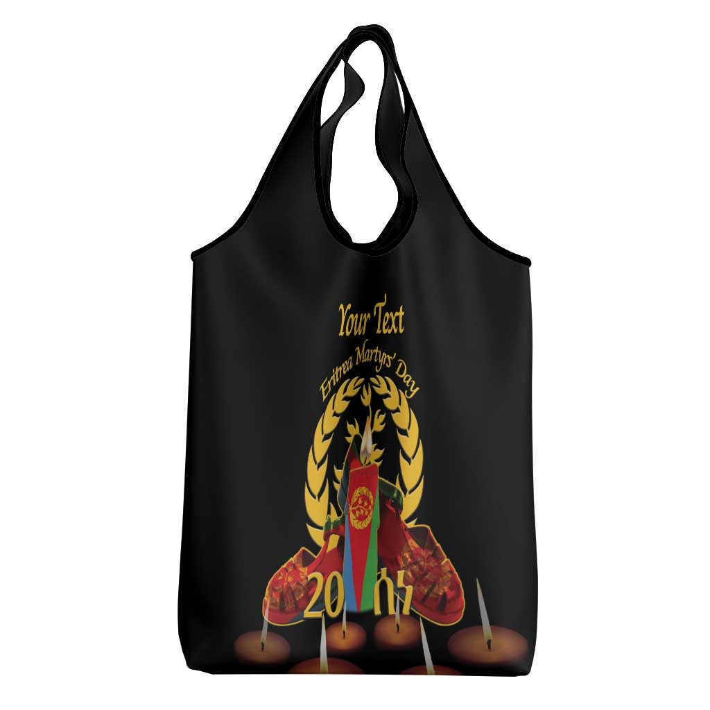 Custom Eritrea Martyrs' Day Grocery Bag 20 June Shida Shoes With Candles - Black