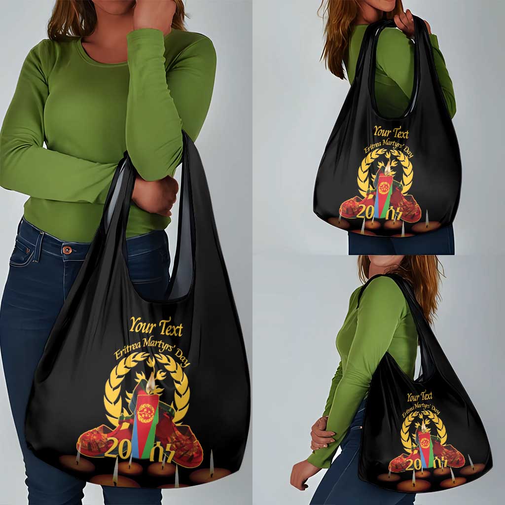 Custom Eritrea Martyrs' Day Grocery Bag 20 June Shida Shoes With Candles - Black