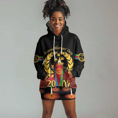 Custom Eritrea Martyrs' Day Hoodie Dress 20 June Shida Shoes With Candles - Black