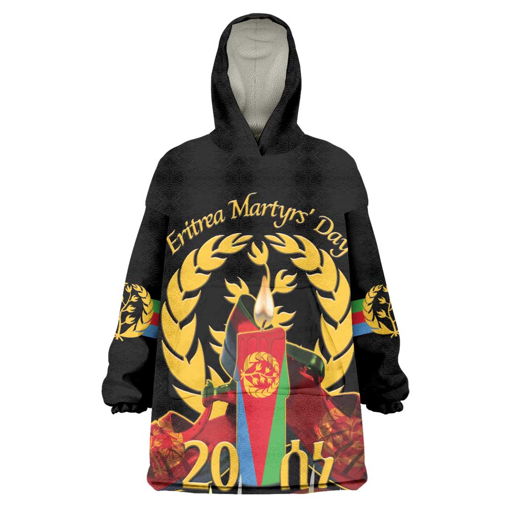 Custom Eritrea Martyrs' Day KId Wearable Blanket Hoodie 20 June Shida Shoes With Candles - Black