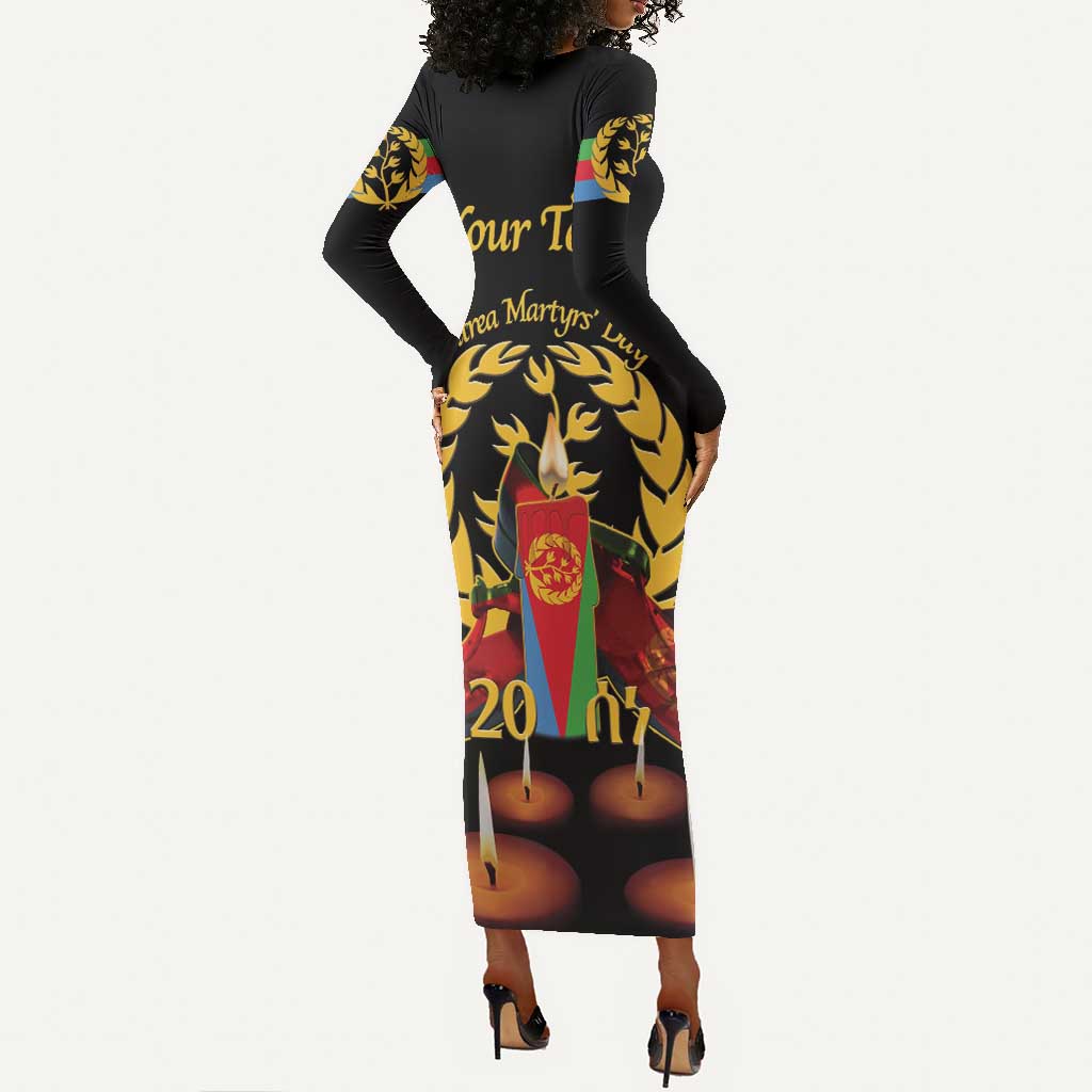 Custom Eritrea Martyrs' Day Long Sleeve Bodycon Dress 20 June Shida Shoes With Candles - Black LT14