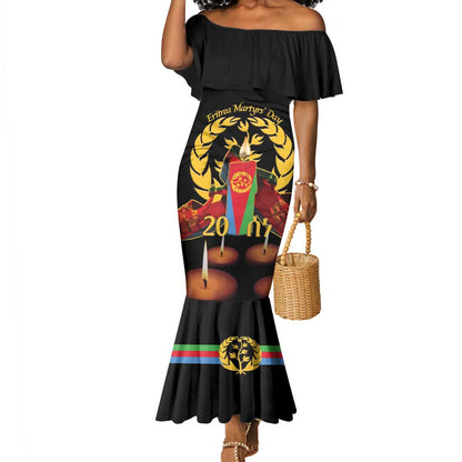 Custom Eritrea Martyrs' Day Mermaid Dress 20 June Shida Shoes With Candles - Black