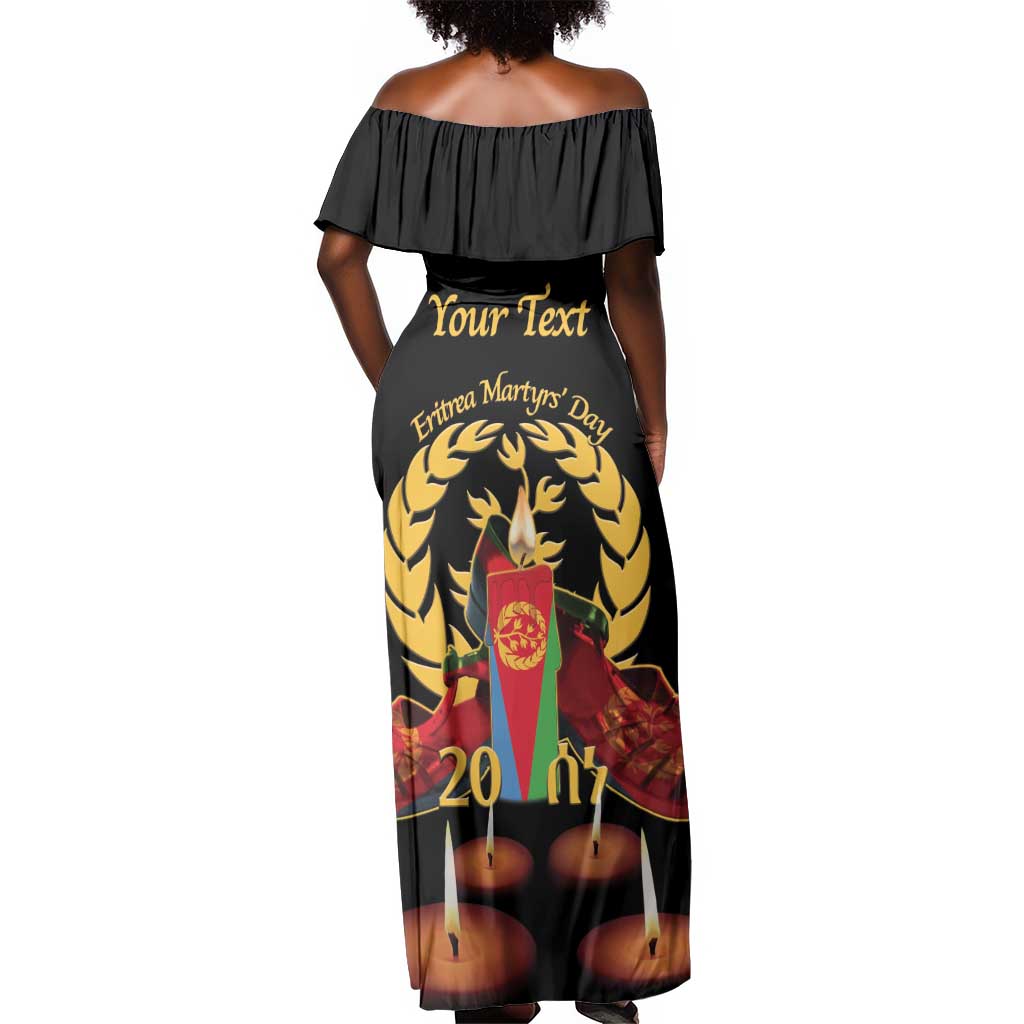 Custom Eritrea Martyrs' Day Off Shoulder Maxi Dress 20 June Shida Shoes With Candles - Black