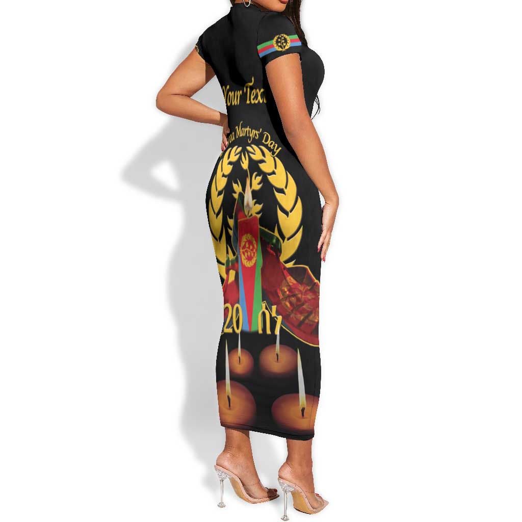 Custom Eritrea Martyrs' Day Short Sleeve Bodycon Dress 20 June Shida Shoes With Candles - Black LT14
