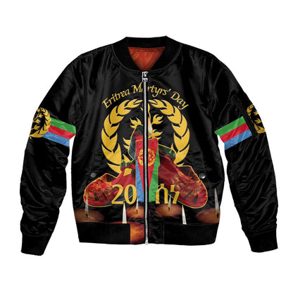Custom Eritrea Martyrs' Day Sleeve Zip Bomber Jacket 20 June Shida Shoes With Candles - Black