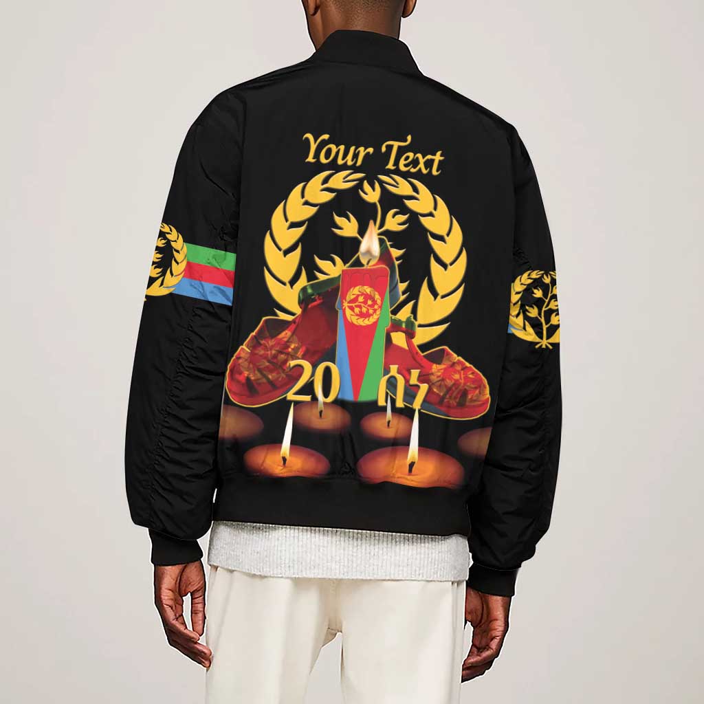Custom Eritrea Martyrs' Day Sleeve Zip Bomber Jacket 20 June Shida Shoes With Candles - Black
