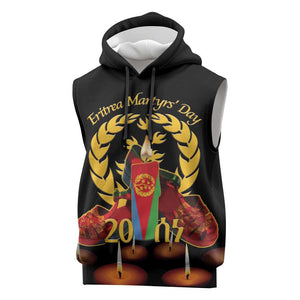 Custom Eritrea Martyrs' Day Sleeveless Hoodie 20 June Shida Shoes With Candles - Black - African Pride