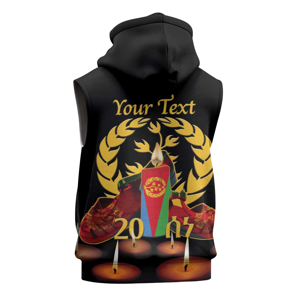 Custom Eritrea Martyrs' Day Sleeveless Hoodie 20 June Shida Shoes With Candles - Black - African Pride
