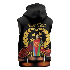 Custom Eritrea Martyrs' Day Sleeveless Hoodie 20 June Shida Shoes With Candles - Black - African Pride