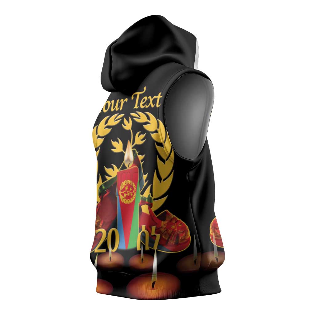 Custom Eritrea Martyrs' Day Sleeveless Hoodie 20 June Shida Shoes With Candles - Black - African Pride