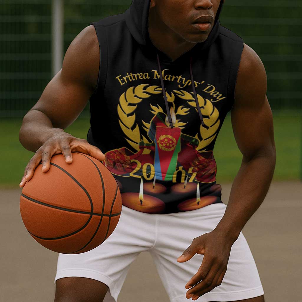 Custom Eritrea Martyrs' Day Sleeveless Hoodie 20 June Shida Shoes With Candles - Black - African Pride