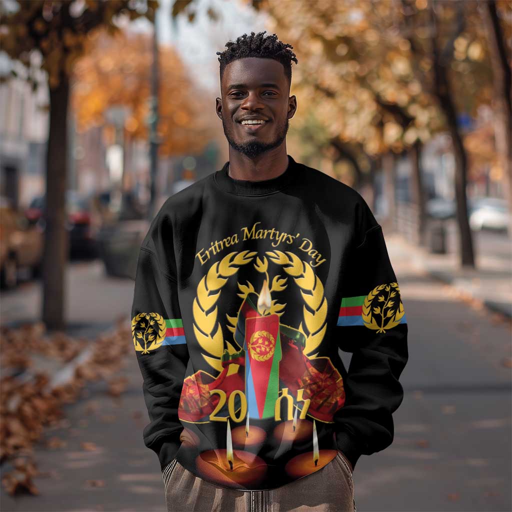 Custom Eritrea Martyrs' Day Sweatshirt 20 June Shida Shoes With Candles - Black