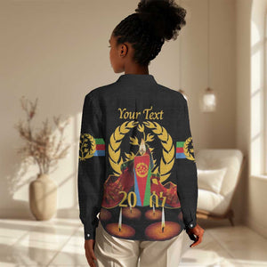 Custom Eritrea Martyrs' Day Women Casual Shirt 20 June Shida Shoes With Candles - Black LT14