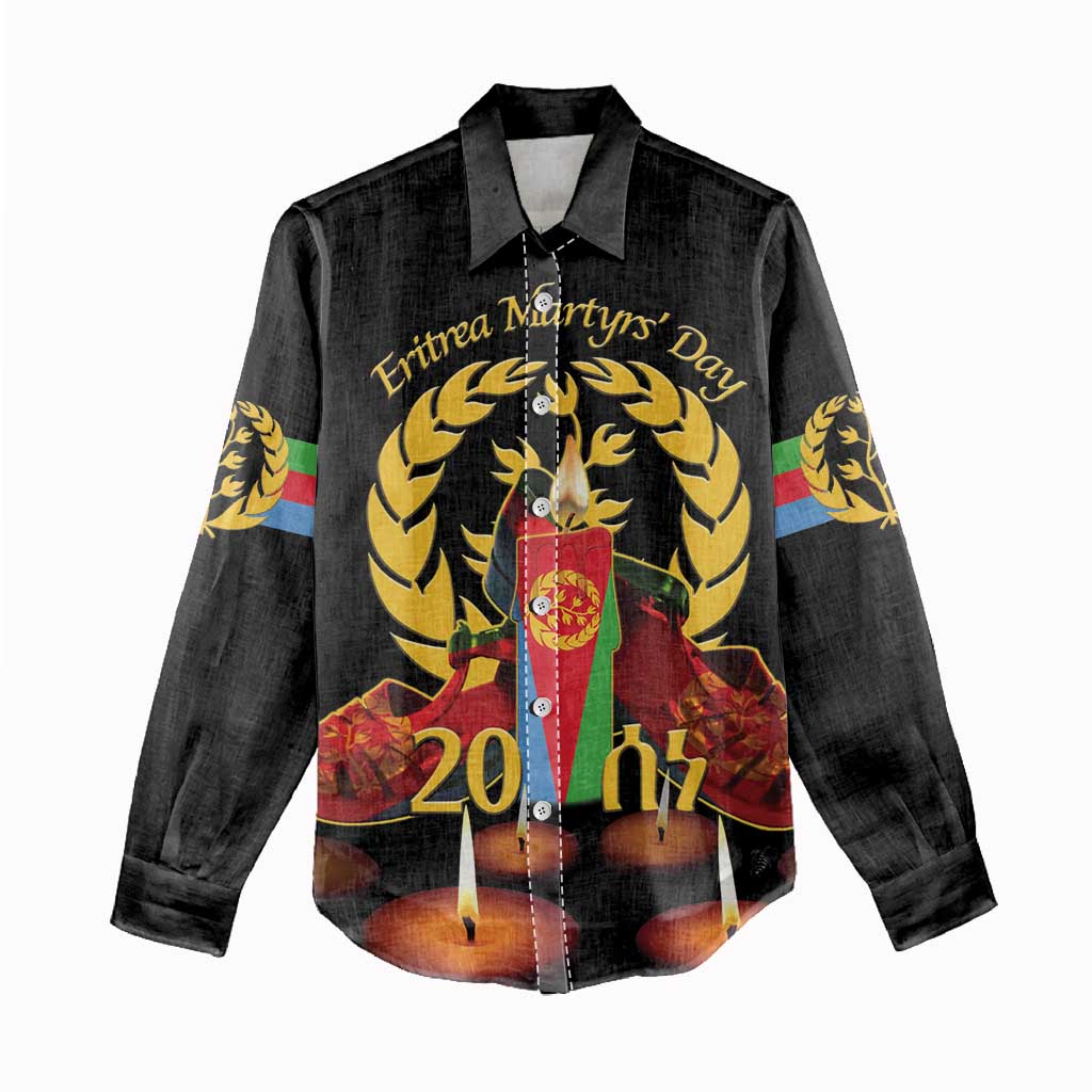 Custom Eritrea Martyrs' Day Women Casual Shirt 20 June Shida Shoes With Candles - Black LT14