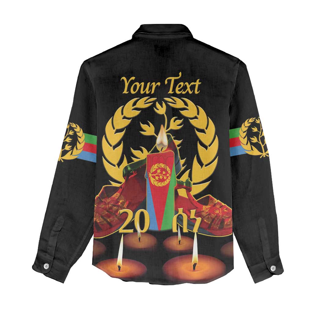 Custom Eritrea Martyrs' Day Women Casual Shirt 20 June Shida Shoes With Candles - Black LT14