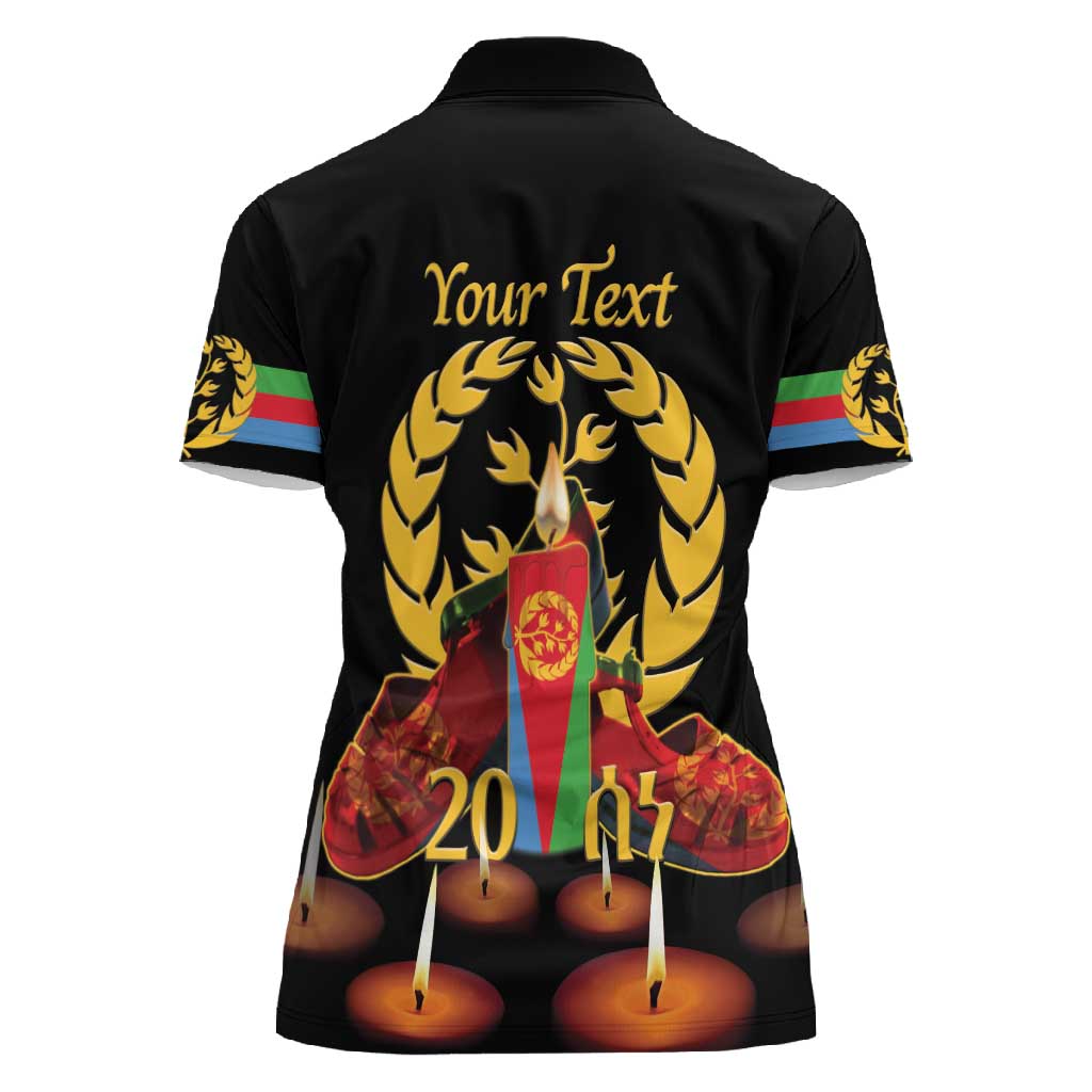 Custom Eritrea Martyrs' Day Women Polo Shirt 20 June Shida Shoes With Candles - Black