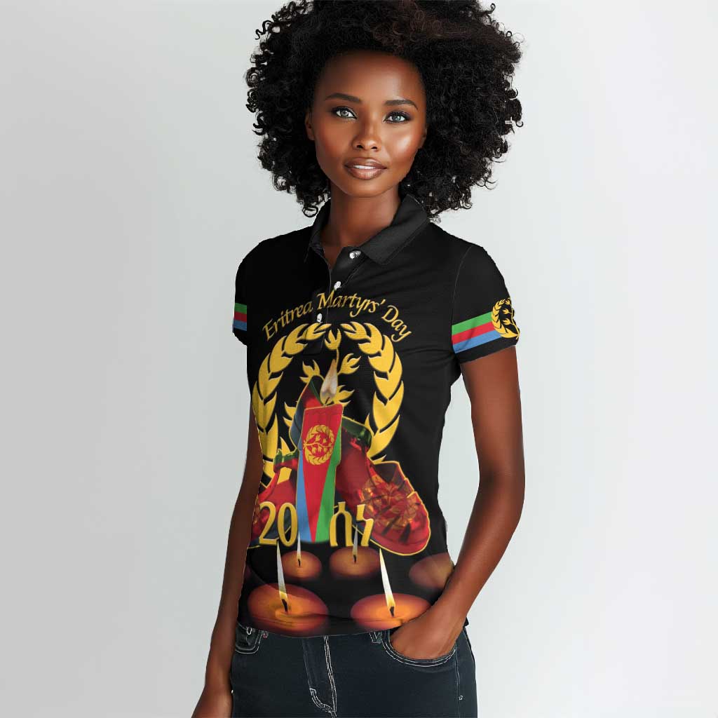 Custom Eritrea Martyrs' Day Women Polo Shirt 20 June Shida Shoes With Candles - Black