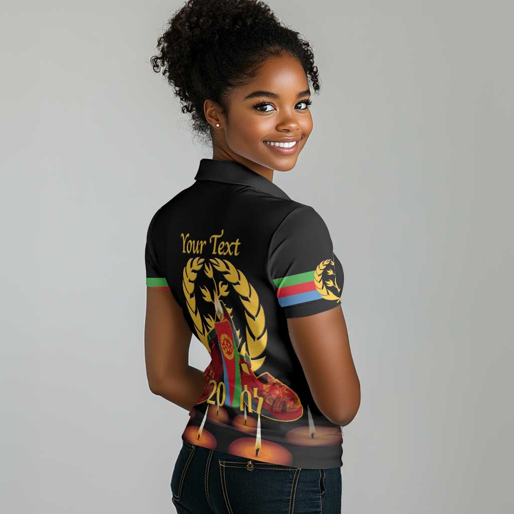 Custom Eritrea Martyrs' Day Women Polo Shirt 20 June Shida Shoes With Candles - Black
