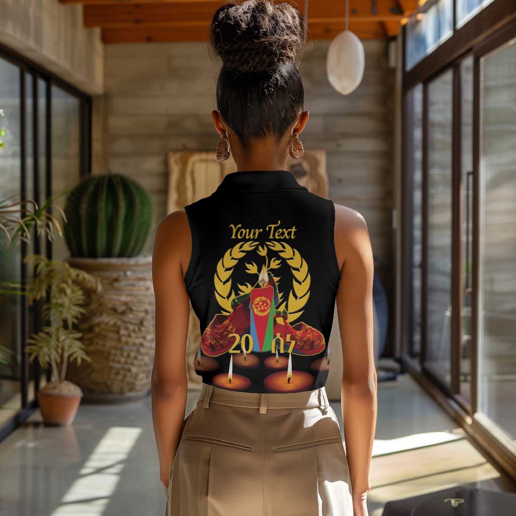 Custom Eritrea Martyrs' Day Women Sleeveless Polo Shirt 20 June Shida Shoes With Candles - Black
