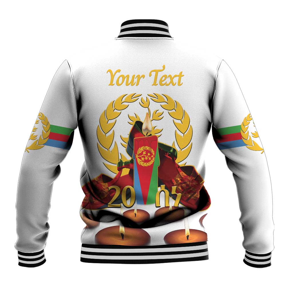 Custom Eritrea Martyrs' Day Baseball Jacket 20 June Shida Shoes With Candles - White LT14