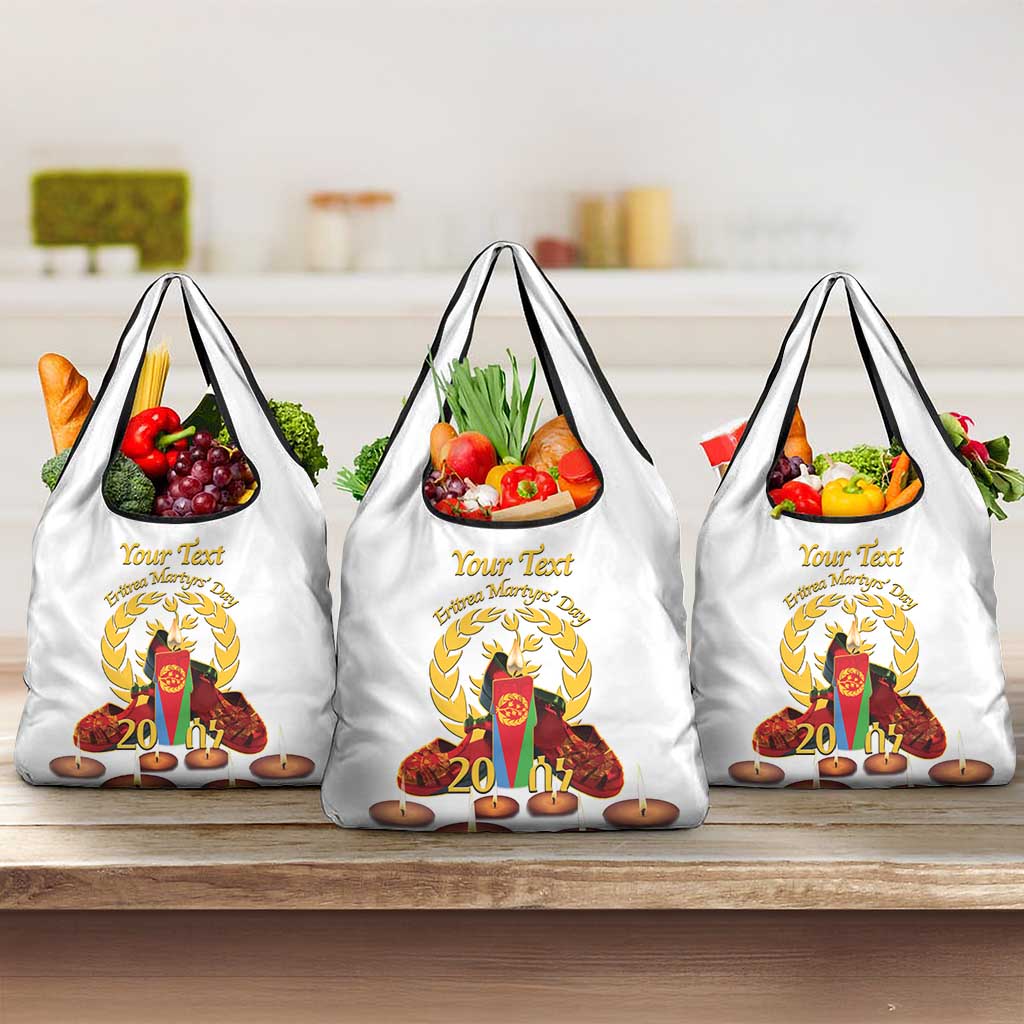 Custom Eritrea Martyrs' Day Grocery Bag 20 June Shida Shoes With Candles - White