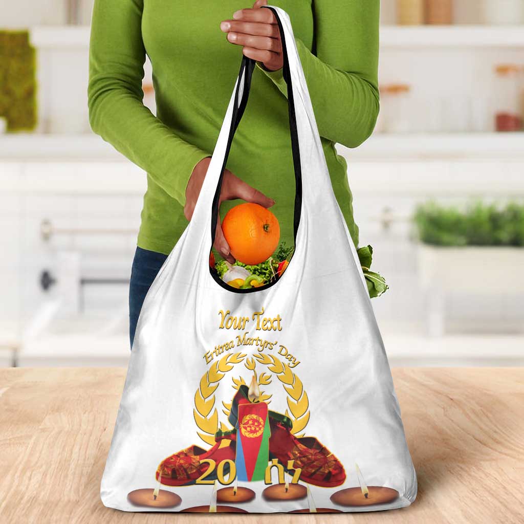 Custom Eritrea Martyrs' Day Grocery Bag 20 June Shida Shoes With Candles - White