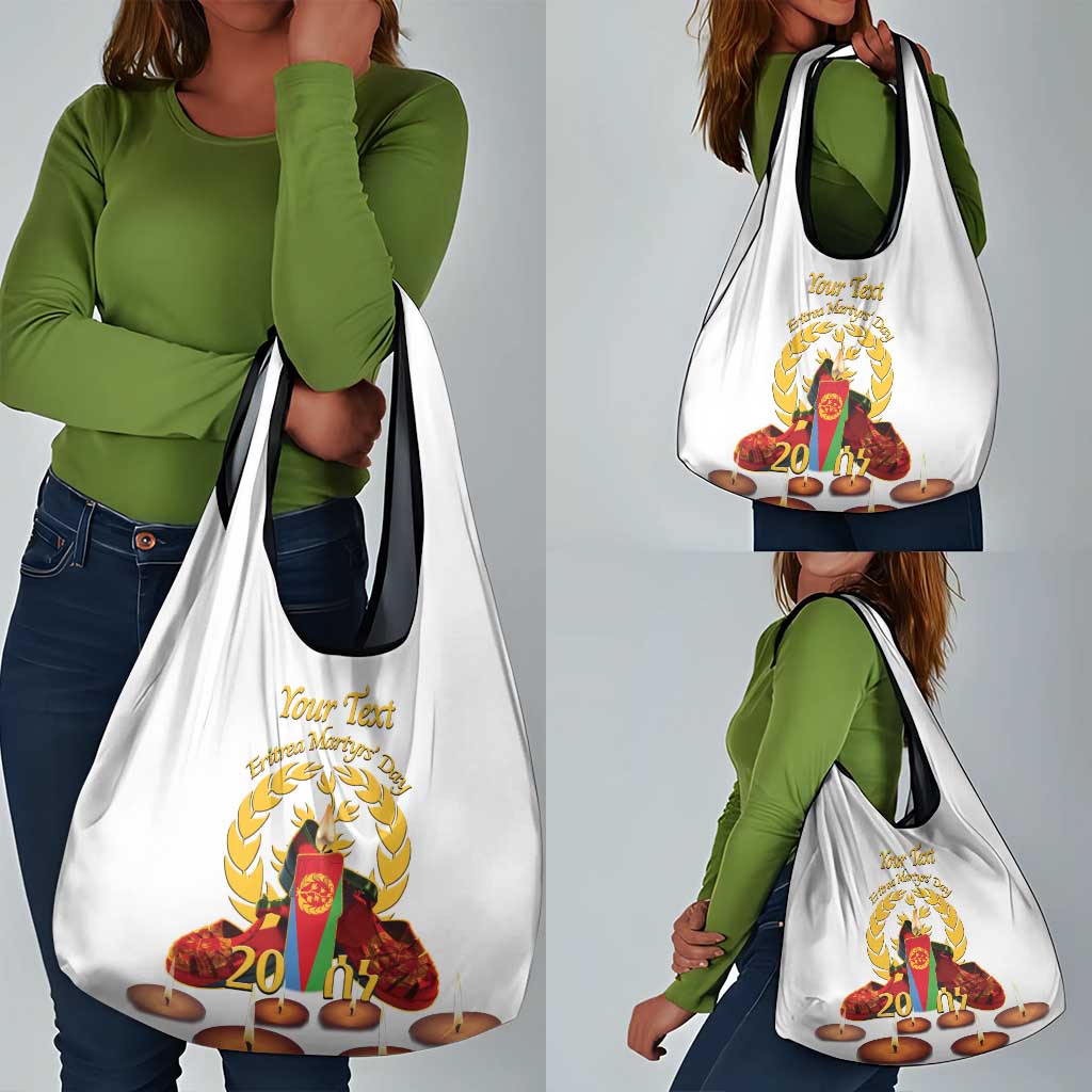 Custom Eritrea Martyrs' Day Grocery Bag 20 June Shida Shoes With Candles - White