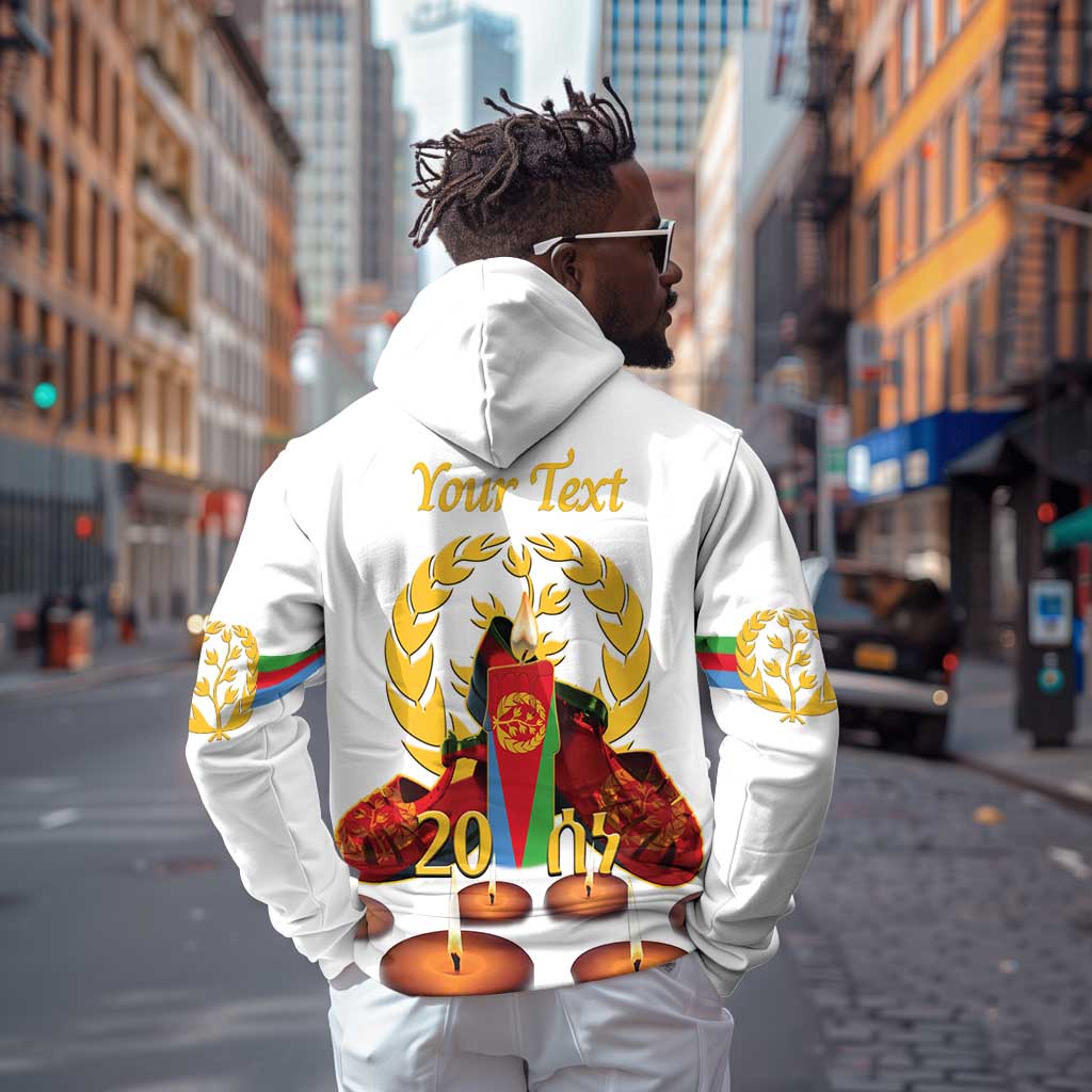 Custom Eritrea Martyrs' Day Hoodie 20 June Shida Shoes With Candles - White