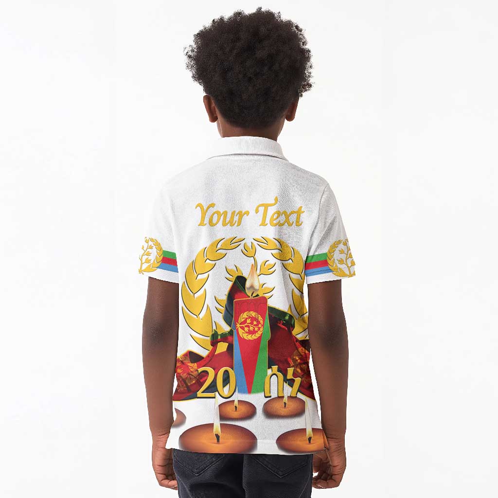 Custom Eritrea Martyrs' Day Kid Polo Shirt 20 June Shida Shoes With Candles - White