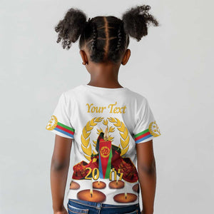 Custom Eritrea Martyrs' Day Kid T shirt 20 June Shida Shoes With Candles - White