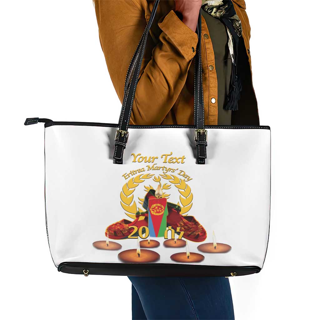 Custom Eritrea Martyrs' Day Leather Tote Bag 20 June Shida Shoes With Candles - White