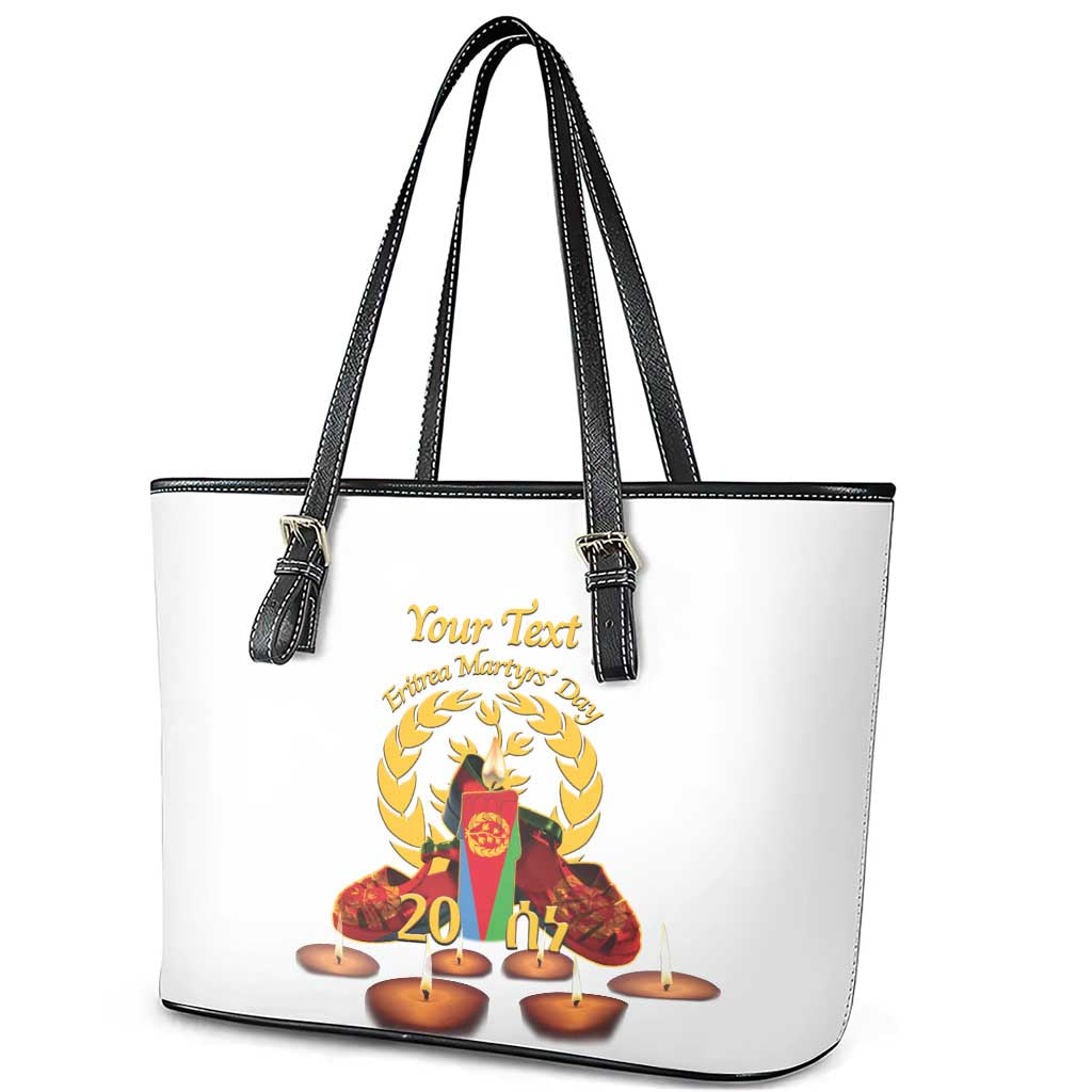 Custom Eritrea Martyrs' Day Leather Tote Bag 20 June Shida Shoes With Candles - White