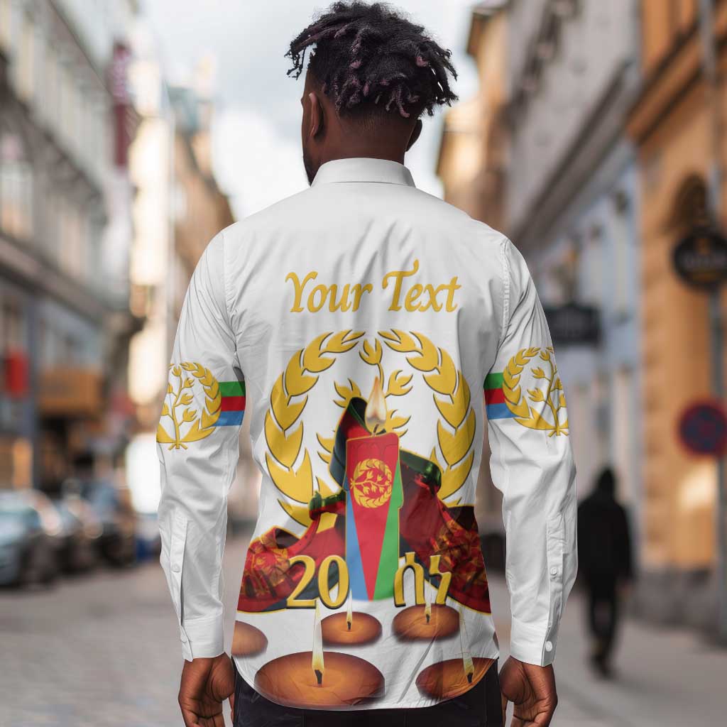 Custom Eritrea Martyrs' Day Long Sleeve Button Shirt 20 June Shida Shoes With Candles - White