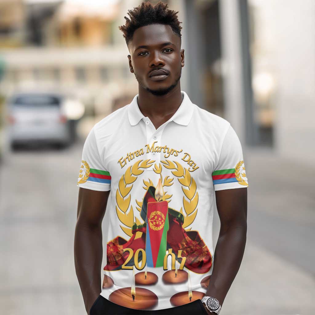 Custom Eritrea Martyrs' Day Polo Shirt 20 June Shida Shoes With Candles - White