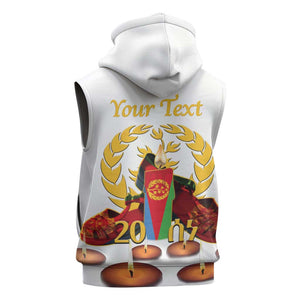 Custom Eritrea Martyrs' Day Sleeveless Hoodie 20 June Shida Shoes With Candles - White - African Pride
