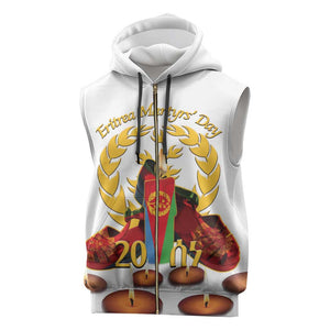 Custom Eritrea Martyrs' Day Sleeveless Zip Hoodie 20 June Shida Shoes With Candles - White - African Pride
