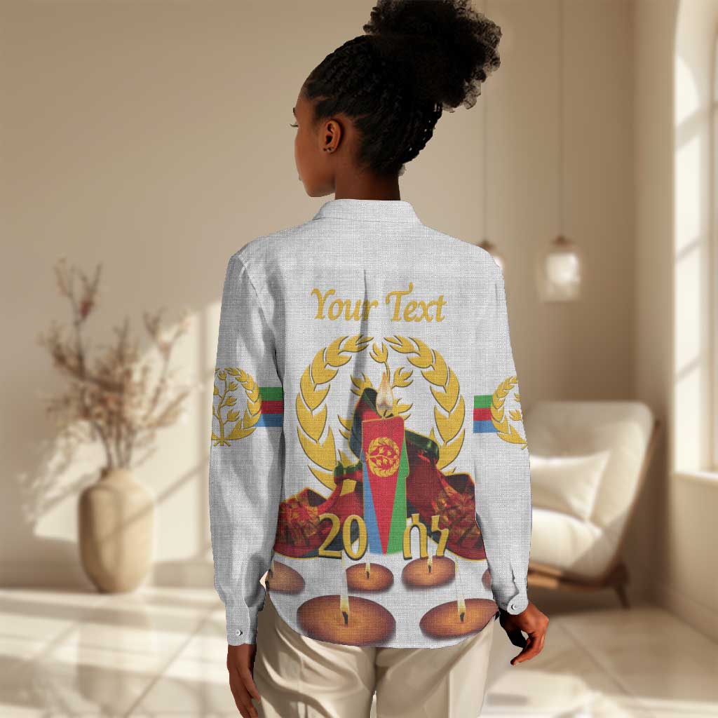 Custom Eritrea Martyrs' Day Women Casual Shirt 20 June Shida Shoes With Candles - White LT14