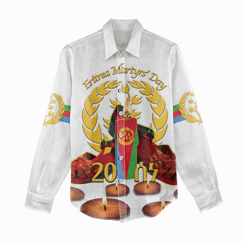 Custom Eritrea Martyrs' Day Women Casual Shirt 20 June Shida Shoes With Candles - White LT14
