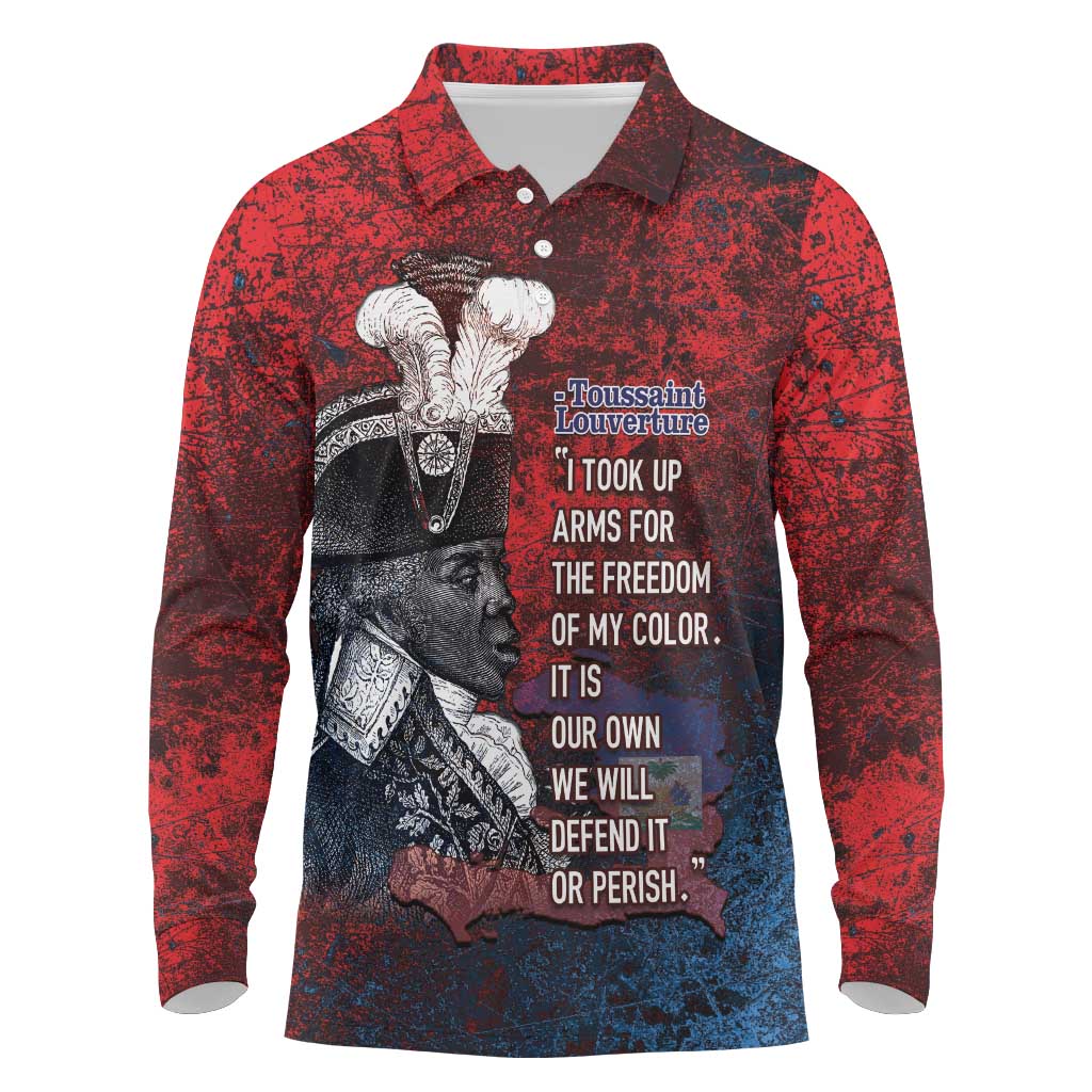 Personalized Toussaint Louverture Afro Haiti Long Sleeve Polo Shirt Haitian Father Grunge Style - African Pride