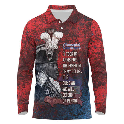 Personalized Toussaint Louverture Afro Haiti Long Sleeve Polo Shirt Haitian Father Grunge Style - African Pride