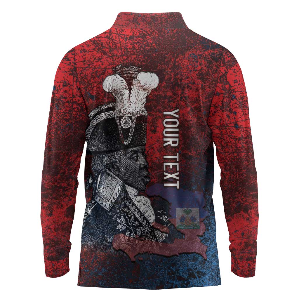 Personalized Toussaint Louverture Afro Haiti Long Sleeve Polo Shirt Haitian Father Grunge Style - African Pride