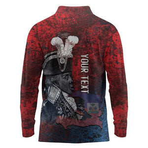 Personalized Toussaint Louverture Afro Haiti Long Sleeve Polo Shirt Haitian Father Grunge Style - African Pride